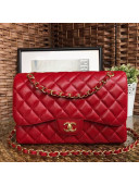 Chanel Jumbo Quilted Grained Calfskin Classic Large Flap Bag Red/Gold 2020