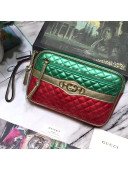 Gucci Matelassé Laminated Leather Clutch Green/Gold/Red 2019