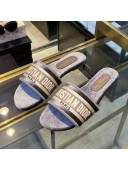 Dior Velvet Embroidered Slide Sandals Grey 2020