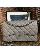 Chanel Jumbo Quilted Grained Calfskin Classic Large Flap Bag Gray/Silver 2020
