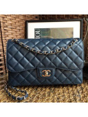Chanel Jumbo Quilted Grained Calfskin Classic Large Flap Bag Navy Blue/Gold 2020