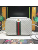 Gucci Web Matelassé Laminated Leather Small Shoulder Bag 541061 Silver 2019