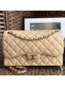 Chanel Jumbo Quilted Grained Calfskin Classic Large Flap Bag Apricot/Gold 2020