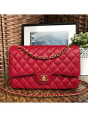 Chanel Jumbo Quilted Grained Calfskin Classic Medium Flap Bag Red 2020