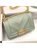 Chanel Calfskin Patchwork Chevron Small Boy Flap Bag A67086 Light Green 2019