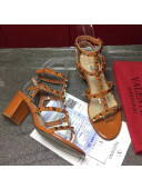 Valentino Rockstud Patent Calfskin Sandal with 6.5CM Heel Brown 2017