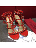 Valentino Rockstud Patent Calfskin Sandal with 9.5CM Heel Red 2017