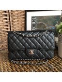 Chanel Jumbo Quilted Grained Calfskin Classic Medium Flap Bag Black/Silver 2020