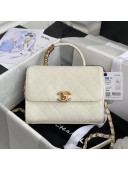 Chanel Quilted Leather Flap Bag with Top Handle and Pearl Metal CHANEL Charm AS2059 White 2020