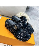 Louis Vuitton Jumbo Monogram Velvet Flatform Slide Sandals Black/White 2021 111775
