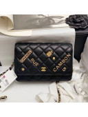 Chanel Quilted Leather Wallet on Chain WOC with Emblem Charm Black 2021
