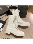 Chanel Nylon and Patent Calfskin Laced Short Boots G38086 White 2021
