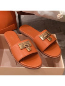 Louis Vuitton Lock It Flat Slide Sandals with Lock Charm Orange Leather 2021