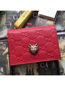 Gucci Signature Leather Card Case With Cat Head Red 2019