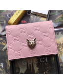Gucci Signature Leather Card Case With Cat Head Pink 2019