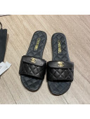 Chanel Leather Foldover Flat Slide Sandals Black 2021
