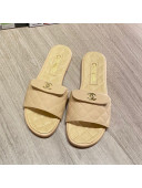 Chanel Leather Foldover Flat Slide Sandals Apricot 2021