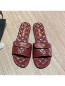 Chanel Leather Foldover Flat Slide Sandals Burgundy 2021