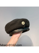 Chanel Knit Beret Hat with Button Black 2021