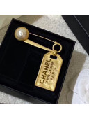 Chanel Pearl Metal Tag Brooch AB3169 White/Gold 2019