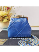 Chanel Quilted Shiny Aged Lambskin Clutch with Chain AP1555 Blue 2020