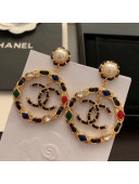 Chanel Stone Leather Chain Hoop Pendant Earrings AB3061 2019