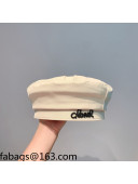 Chanel Fabric Beret Hat with Matte Logo White 2021