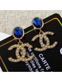 Chanel Stone CC Pendant Short Earrings Blue 2019