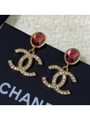 Chanel Stone CC Pendant Short Earrings Red 2019