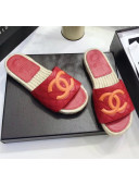 Chanel CC Logo Lambskin Espadrilles Mules Sandals G35603 Red 2020