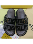 Fendi FF Leather Flat Slide Sandals Grey 2020 (For Women and Men)