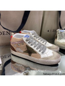 Golden Goose Mid-Star Sneakers in Beige Mesh and White Leather 2021