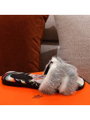 Hermes Oran Mink Fur Flat Slide Sandals Grey/White 2021