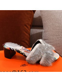 Hermes Oran Mink Fur Heeled Slide Sandals 4.5cm Grey/White 2021