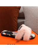 Hermes Oran Mink Fur Flat Slide Sandals Pale Pink 2021