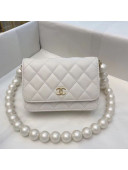 Chanel Quilted Lambskin Mini Wallet on Pearl Chain WOC Flap Bag AP1839 White 2020 TOP