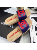 Chanel Lambskin CC Logo Platform Mules G35799 Blue/Red 2020