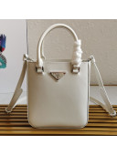 Prada Small Brushed Leather Tote Bag 1BA331 White 2021 