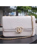 Chanel Medium Python Leather & Lambskin Double Flap Bag A57276 White 2018