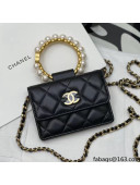 Chanel Lambskin Clutch with Pearl Handle AP2274 Black 2021  