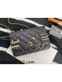 Chanel Lambskin Wallet on Chain WOC with Logo Charm Black 2021