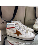 Golden Goose Mid-Star Sneakers in White Leather with Brown Star 2021