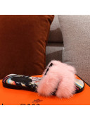 Hermes Oran Mink Fur Flat Slide Sandals Light Pink 2021