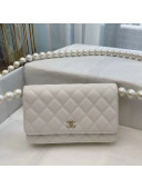 Chanel Quilted Calfskin Wallet on Chain WOC with Pearl Strap White 2020 TOP  