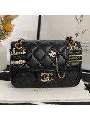 Chanel Lambskin Small Flap Bag with Logo Charm Black 2021