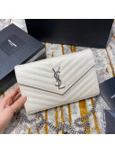 Saint Laurent Monogram Chain Wallet in Grained Leather 377828 White/Silver 2021