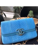Chanel Medium Python Leather & Lambskin Double Flap Bag A57276 Blue 2018