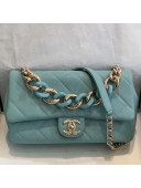 Chanel Quilted Lambskin Large Flap Bag with Resin Chain AS1354 Light Blue 2019