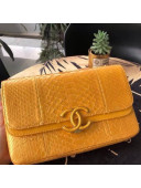 Chanel Medium Python Leather & Lambskin Double Flap Bag A57276 Yellow 2018