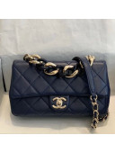 Chanel Quilted Lambskin Medium Flap Bag with Resin Chain AS1353 Navy Blue 2019
